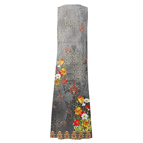 Sleeveless Cotton Linen Sundress Long Dress with Pockets O560