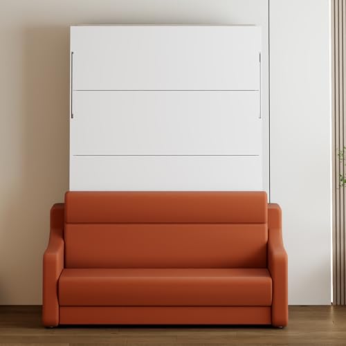 White Full Size Murphy Bed Cabinet with Shelf and Drawers W669