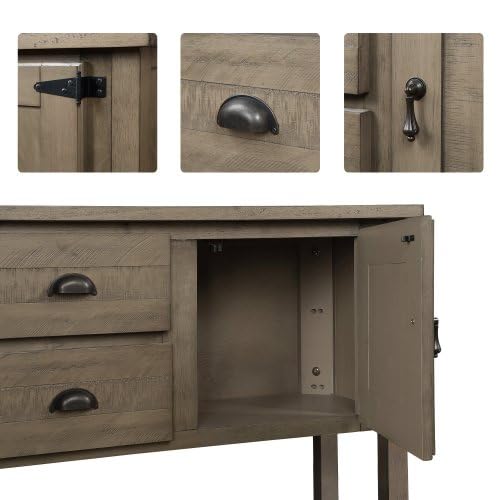 Antique White Wooden Sideboard Buffet with 2 Drawers 2 Cabinets and Lower Shelf S77703