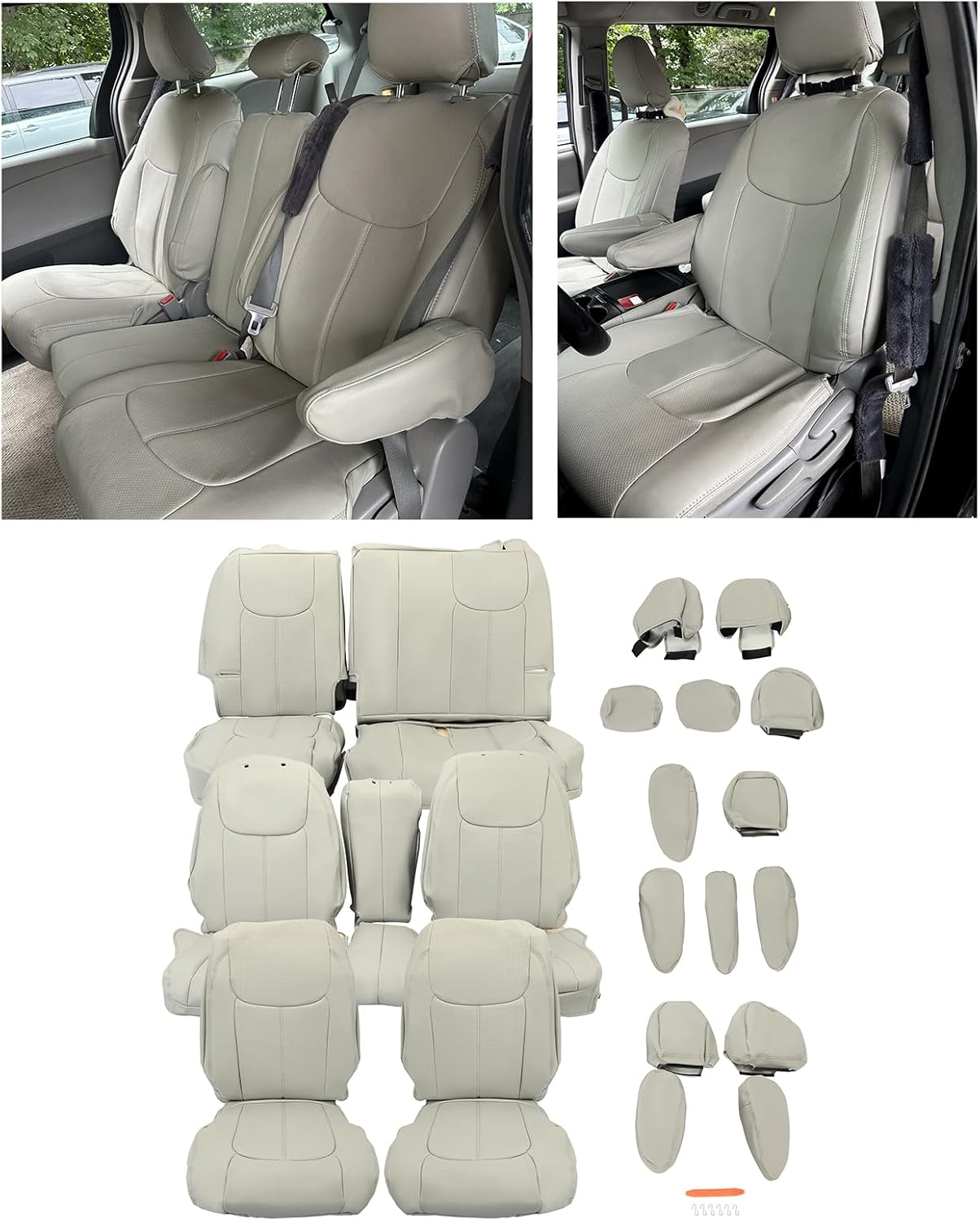 Gray Artificial Leather Seat Cover 3 Rows 8 Seaters D377136