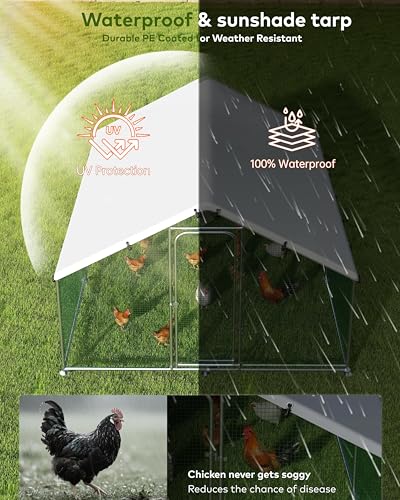 Large Metal Chicken Coop Run with Spire Roof Outdoor Poultry Cage with Waterproof UV-Resistant Cover (8.9’ W x 11.8’ L x 6.6’ H) T1864