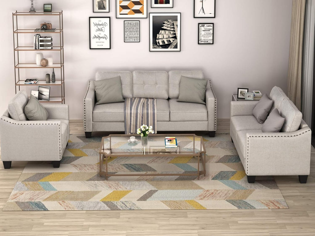 Beige Linen Fabric Sofa and Loveseat Set N2962