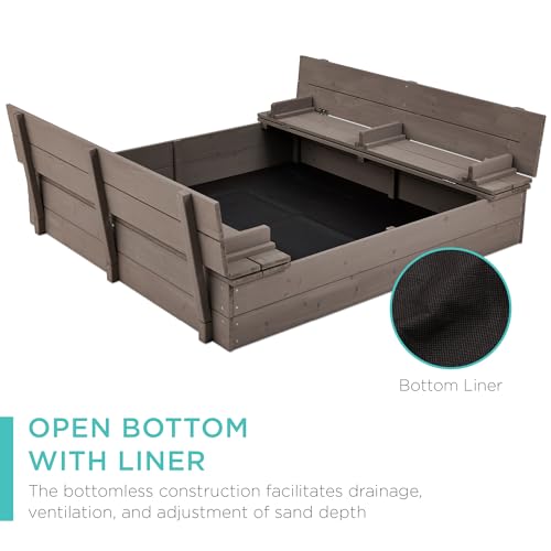 Kids' Outdoor Wooden Sandbox with Foldable Bench Seats Z340448
