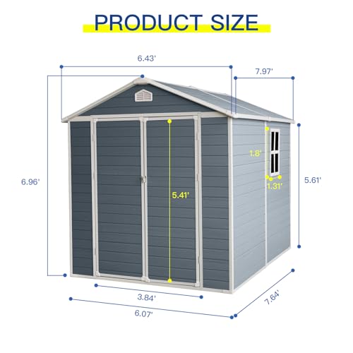 6x8ft Grey Resin Outdoor Storage Shed Kit Q4300
