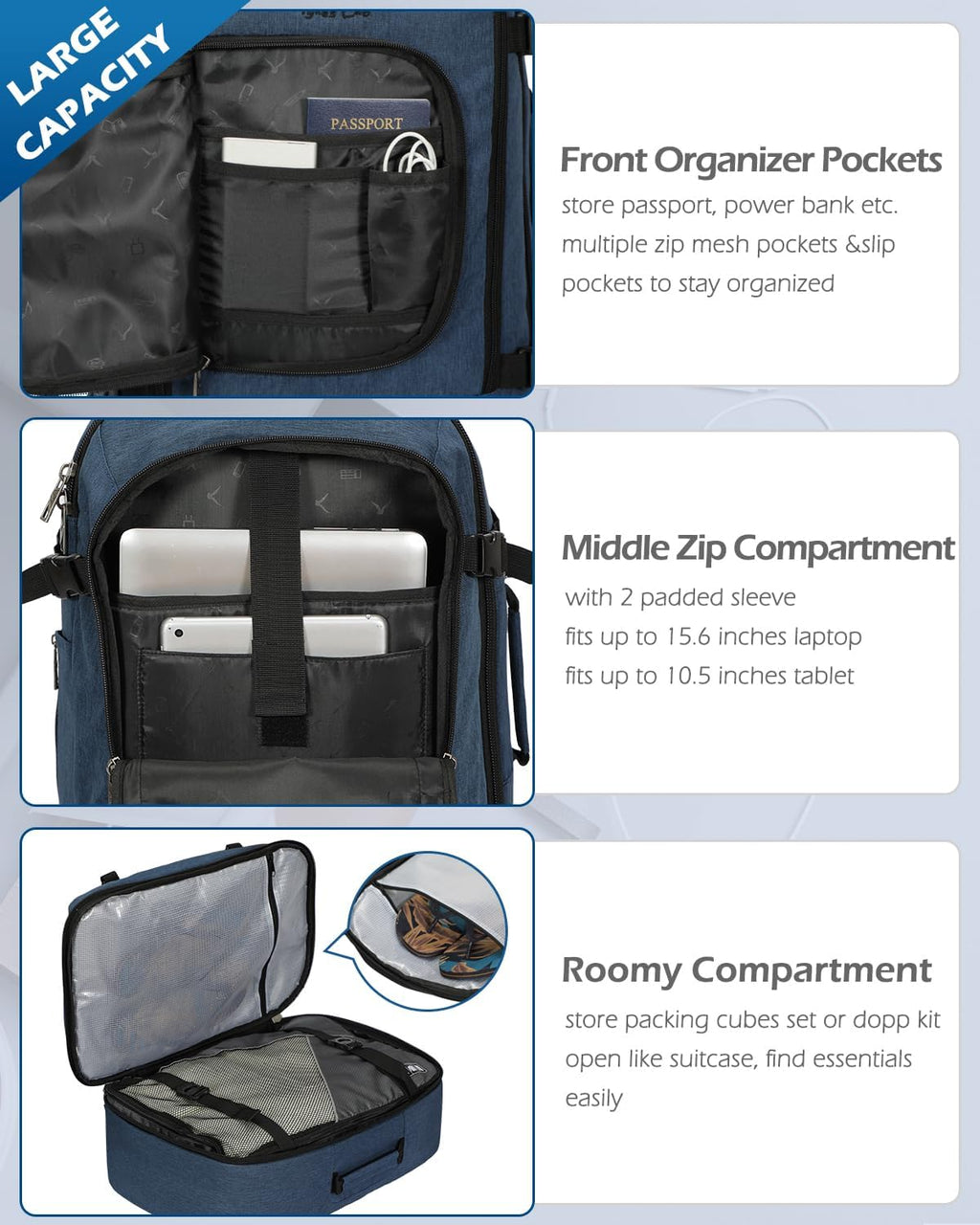 40L Blue with Grey Travel Backpack D219