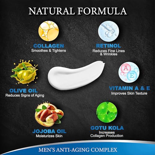 Mens Face Moisturizer Cream with Collagen, Retinol, Vitamins E, Jojoba Oil, 4 oz J6547