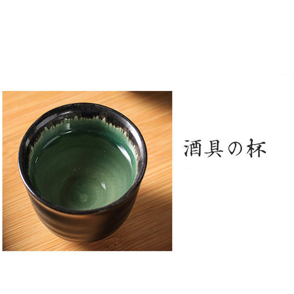 5-Piece Porcelain Ceramic Sake Set with Bottle and 4 Cups Glossy Black O708915