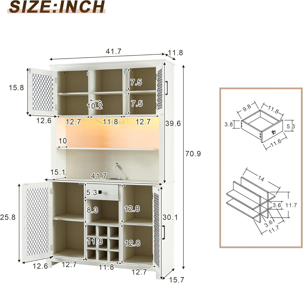 White Rustic Sideboard Buffet with LED and Outlets S737
