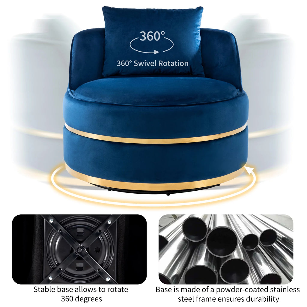 Blue Velvet Swivel Accent Barrel Chair with Seat Cushion S725312