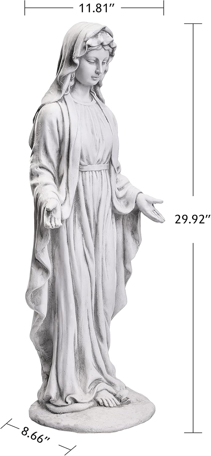 29.9” Tall Gray Magnesium Oxide Stone Virgin Mary Statue M3984