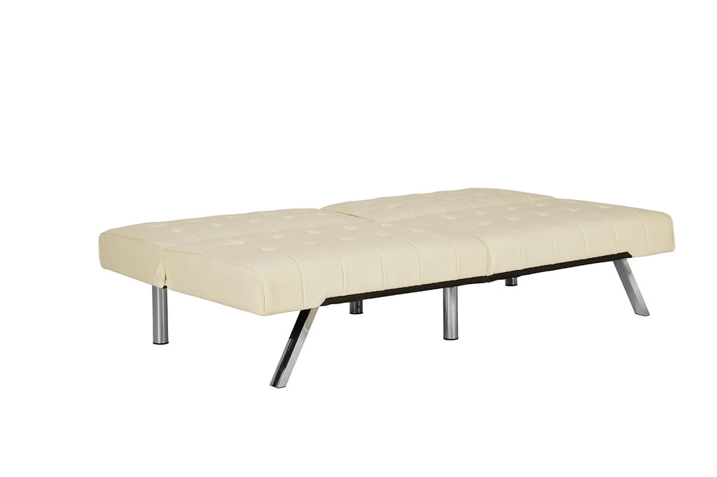 Vanilla Faux Leather Sectional Futon Sofa Bed with Chrome Legs C5268