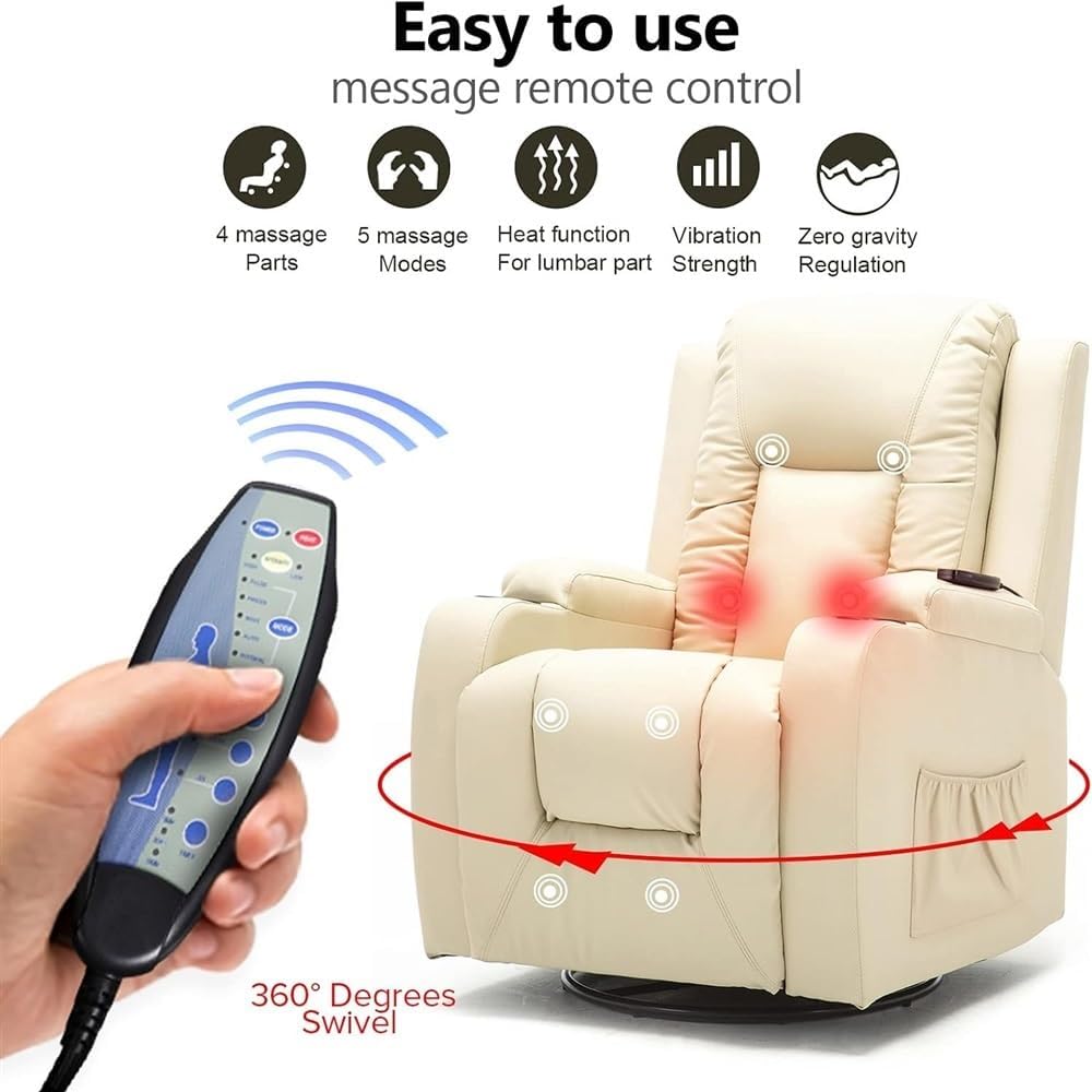 Cream PU Leather Recliner Chair with Heated Massage Z5754