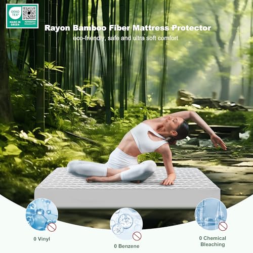 Queen Rayon Bamboo Mattress Protector with Deep Pocket W136853