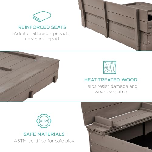 Kids' Outdoor Wooden Sandbox with Foldable Bench Seats Z340448