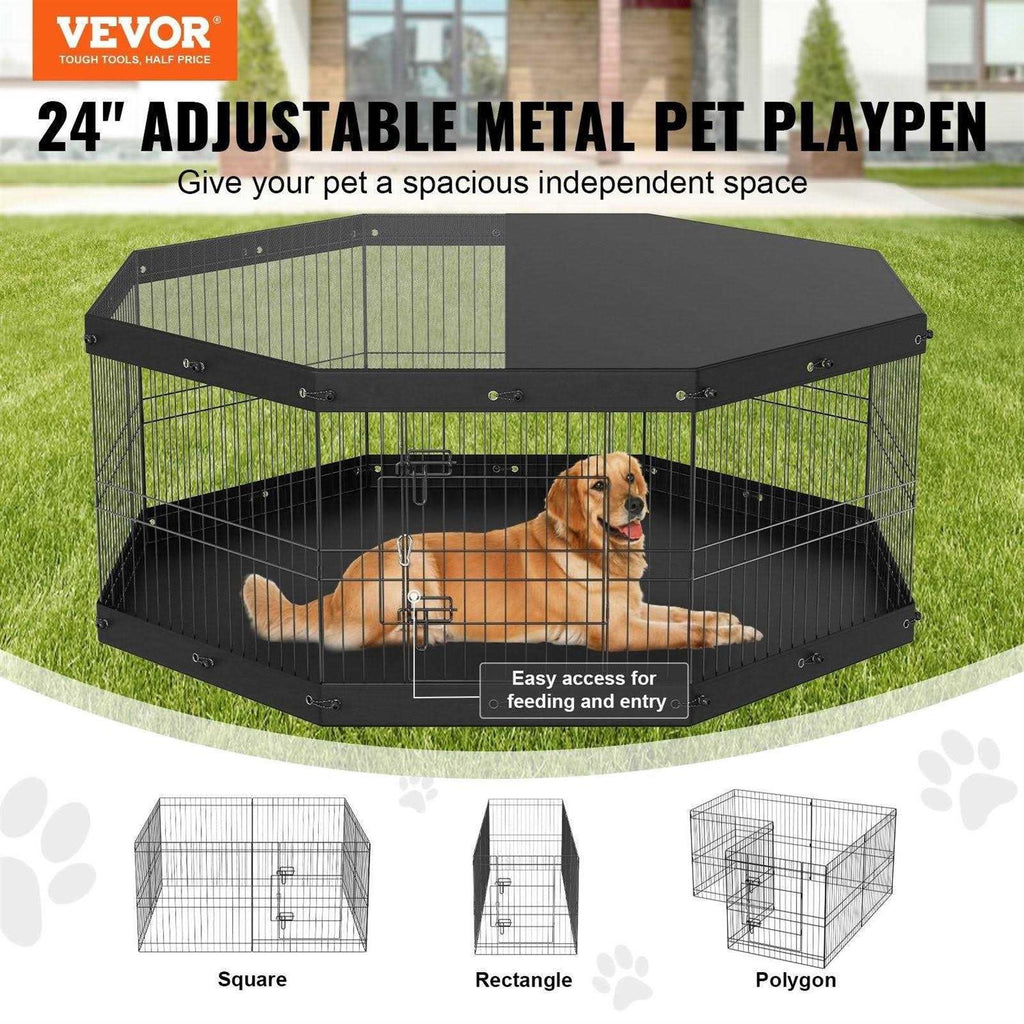 8 Panels Foldable Metal Dog Exercise Pen with Top Cover and Bottom Pad Q85326