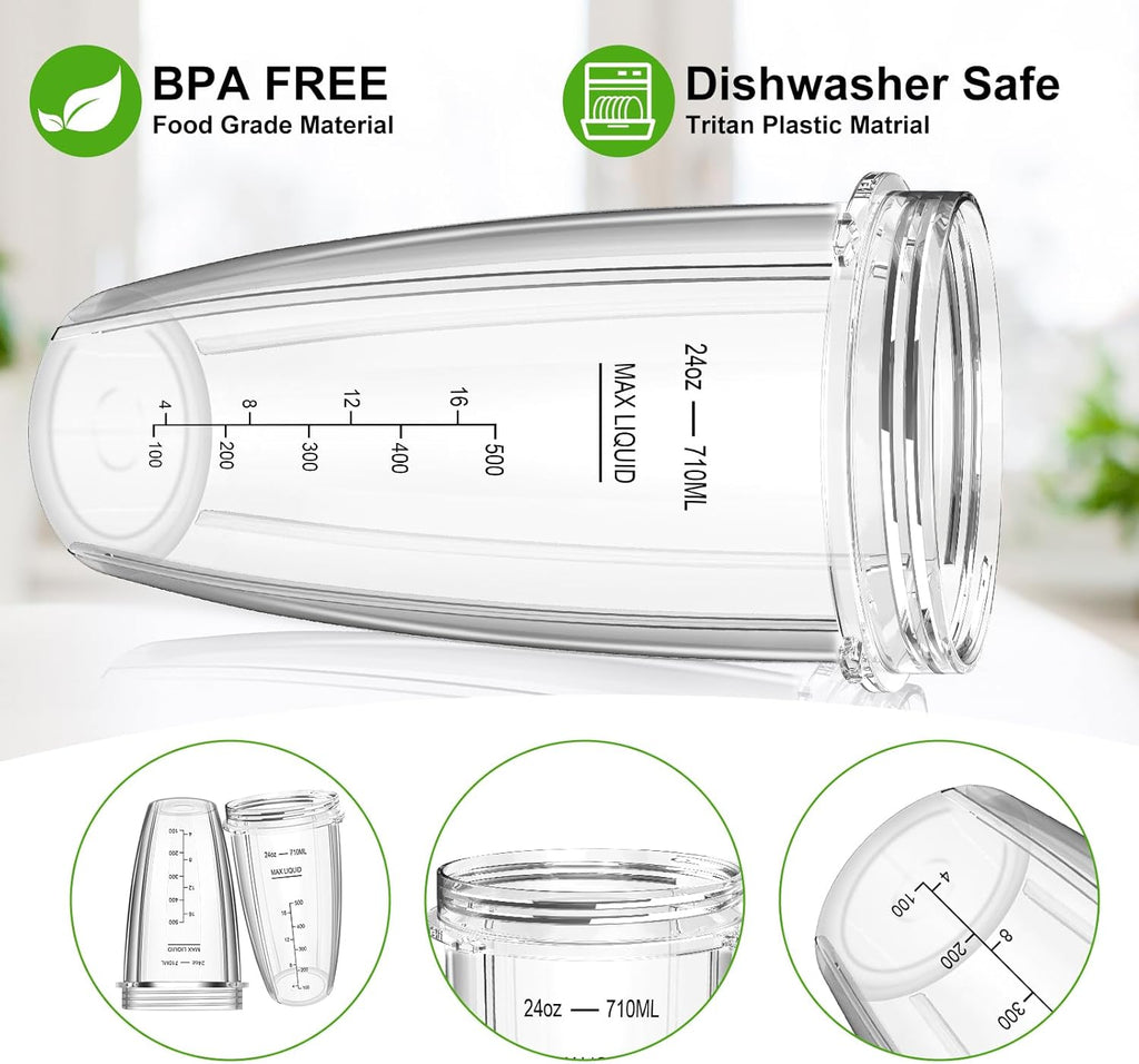 2 24oz Blender Cups with To-Go Lids and 7-Fins Extractor Blade H1507