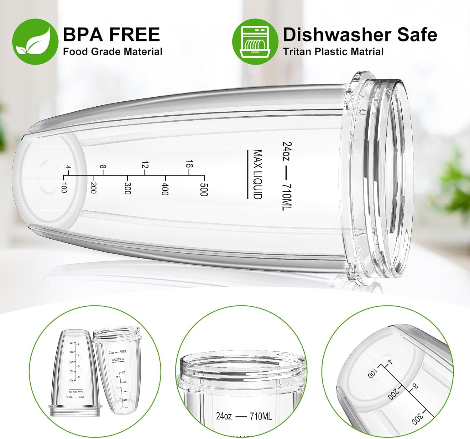 2 24oz Blender Cups with To-Go Lids and 7-Fins Extractor Blade H1507