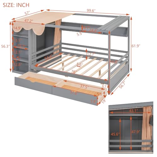 Twin Size Solid Wood House Bed with 2 Drawers and Shelves R593