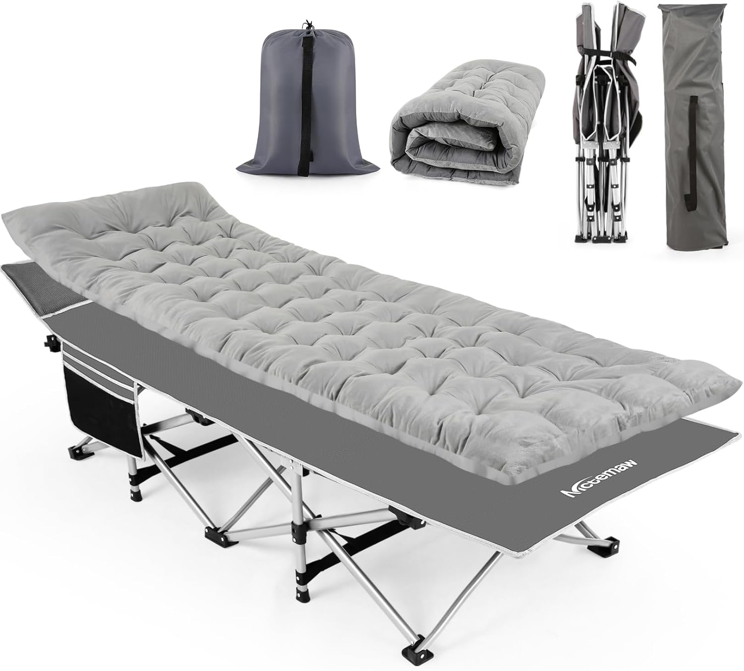 Folding Camping Cot with Carry Bag Grey V365