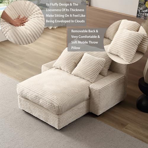 Oversized Beige Corduroy Double Chaise Sleeper Sofa E153