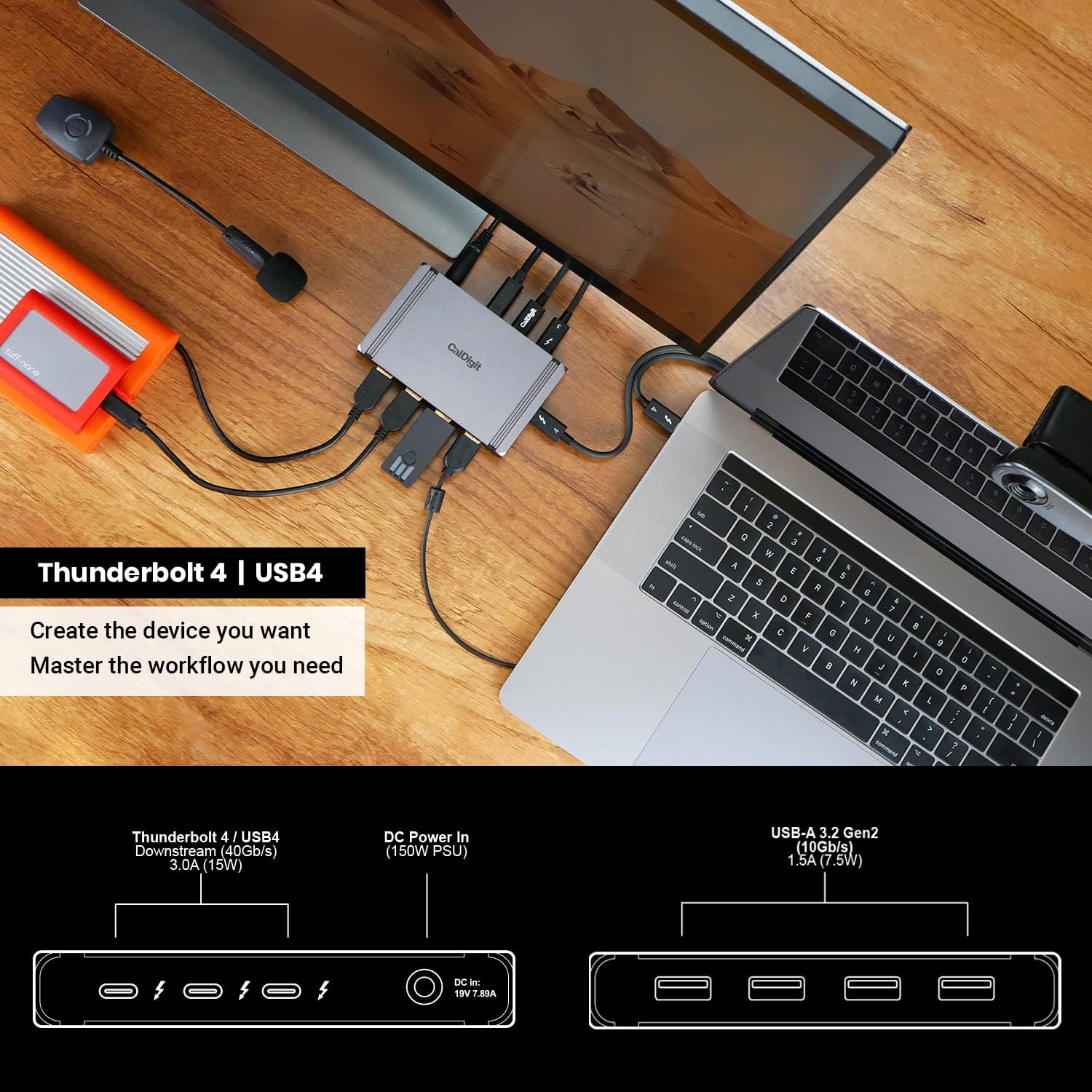 Thunderbolt 4 Multi-Port Hub with 4X Thunderbolt 4/USB4 Ports, 4X USB 3.2 Gen2 10Gb/s Ports, 60W Charging with 0.8m Cable Z911