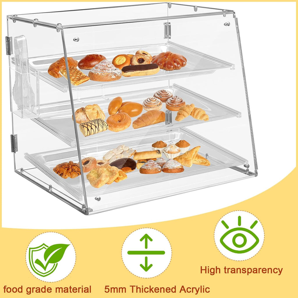 3 Tier Acrylic Display Case with Front Rear Door Clear 21'' x 18'' x 16.5'' B7075