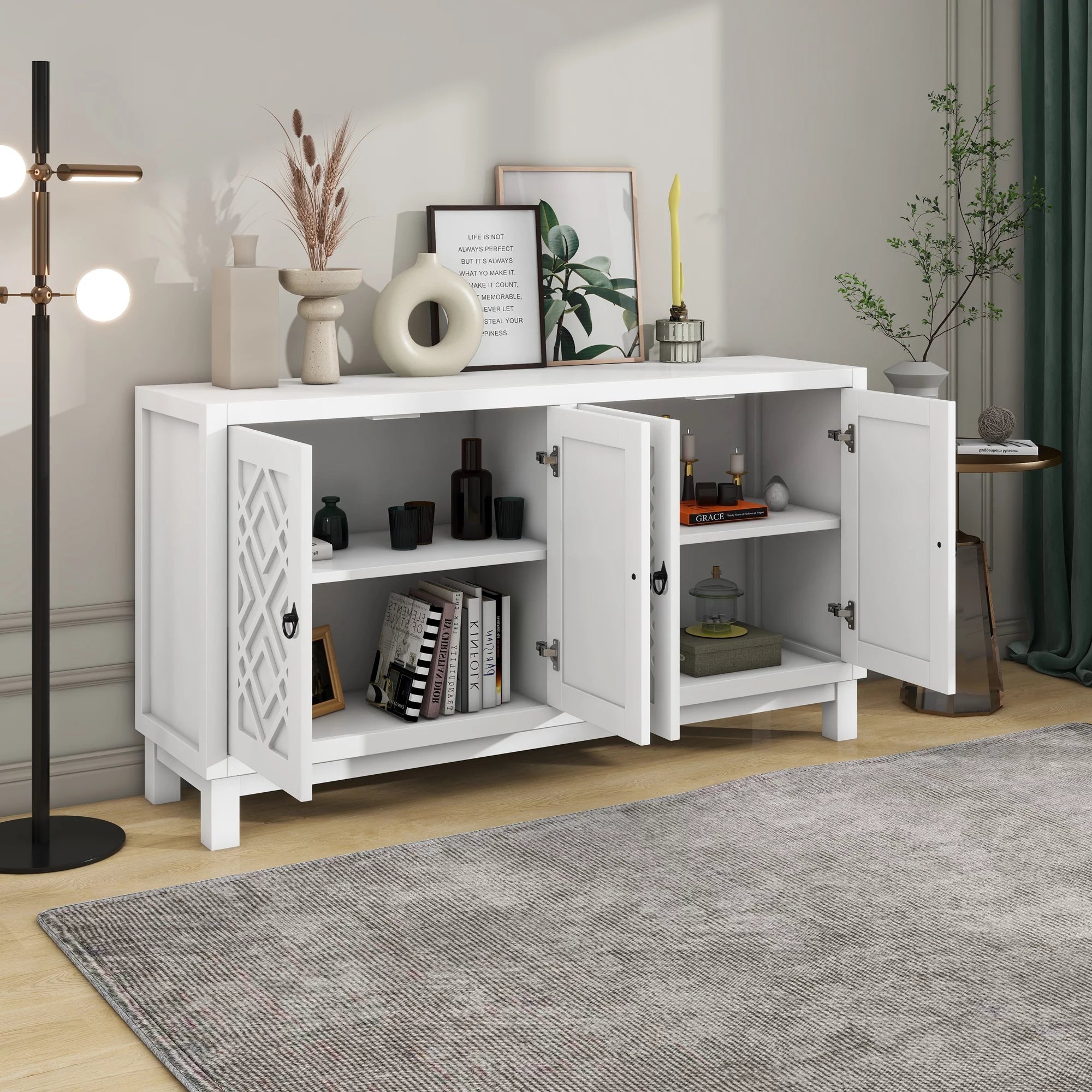 White 2-Door Storage Cabinet with Metal Legs and Adjustable Shelves T697566