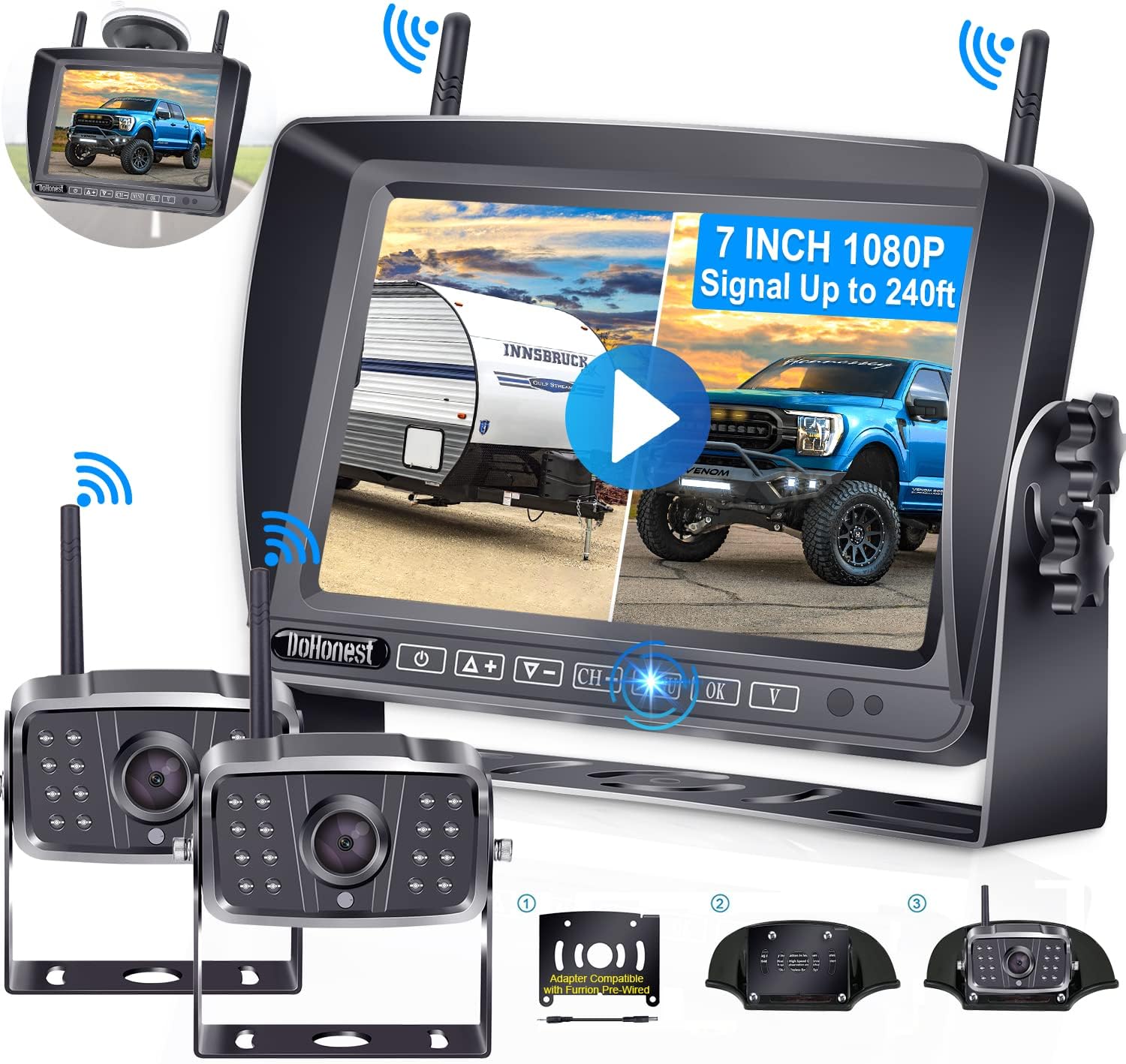 HD 1080P Wireless Backup Camera with 7" Touch Key Monitor A90923