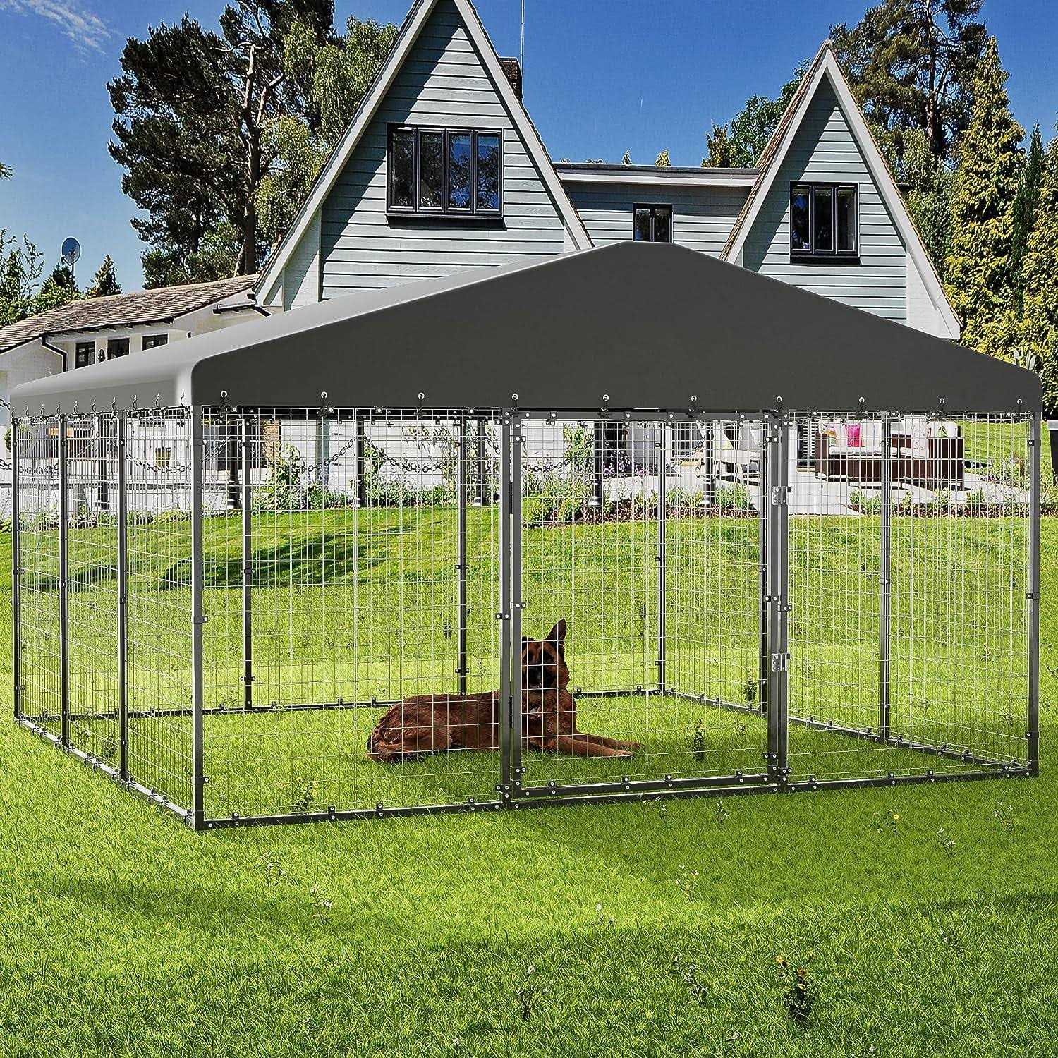 Large Heavy Duty Galvanized Steel Outdoor Dog Kennel with Roof and Double Safety Locks A5553