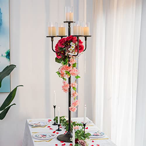Black 5-arm 48inch Tall Metal Candle Holders D4269