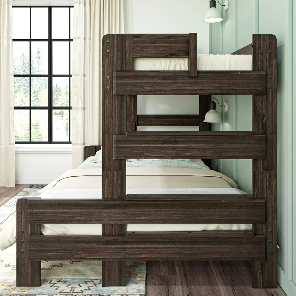 Twin XL Over Queen Platform Bed Frame Barnwood Brown F559