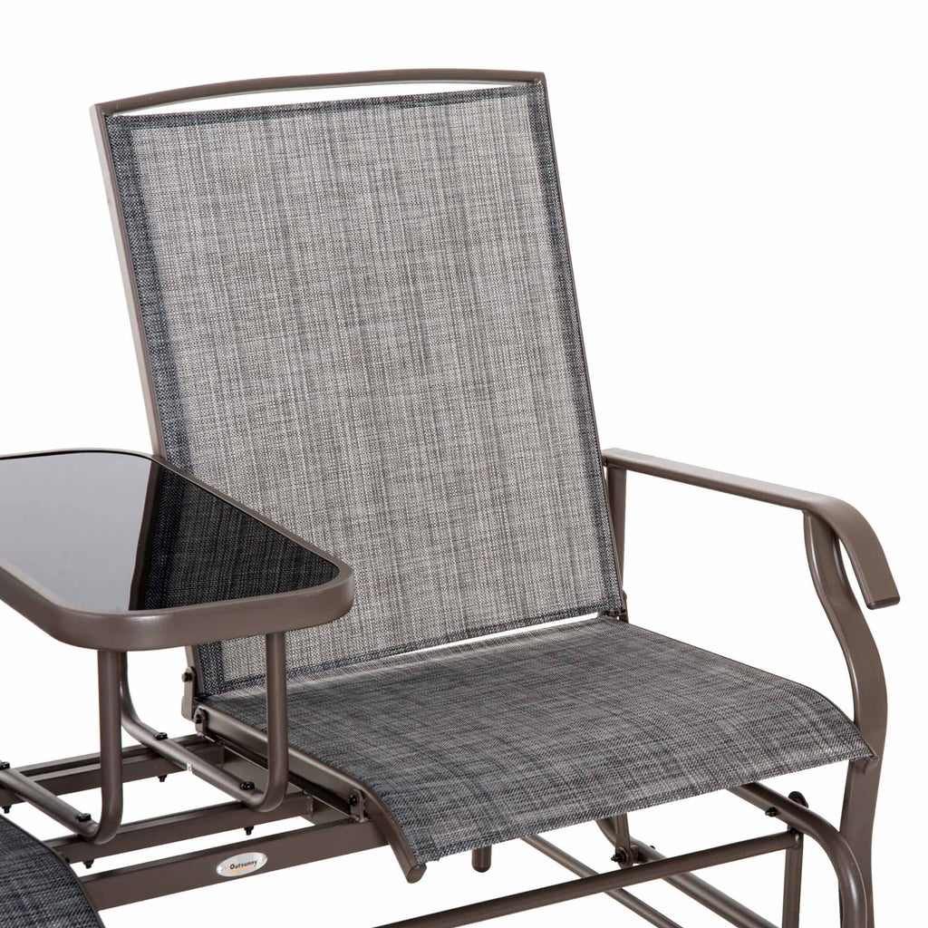 Gray Metal Frame Outdoor Glider Bench with Center Table H228018