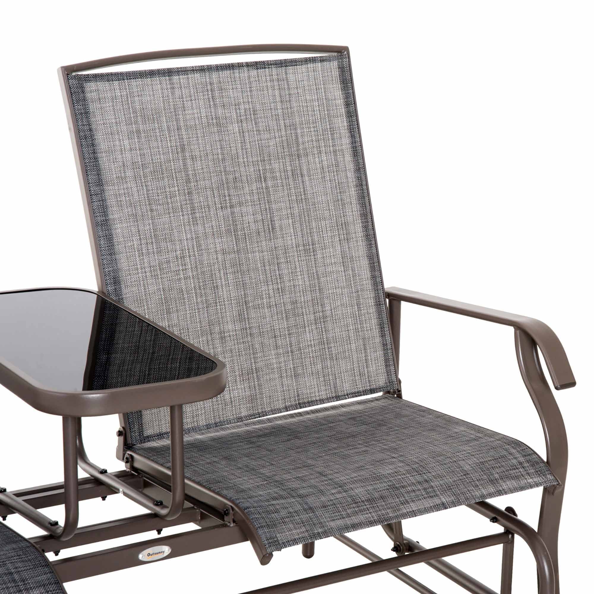 Gray Metal Frame Outdoor Glider Bench with Center Table H228018