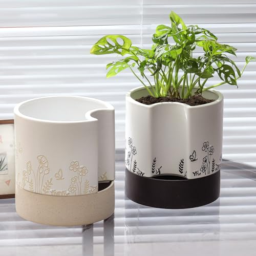 6 Inch Ceramic Self Watering Plant Pot with Drainage Hole Z672208