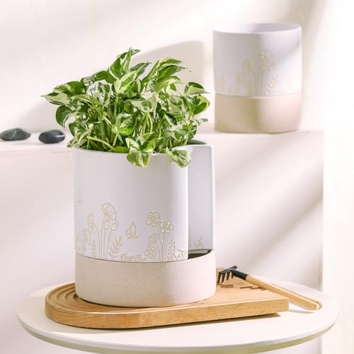 6 Inch Ceramic Self Watering Plant Pot with Drainage Hole Z672208