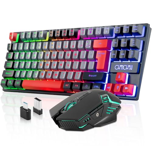 Rechargeable LED Backlit Tenkeyless Compact 87 Keys 6 Button Wireless Keyboard Mouse Combo C32397
