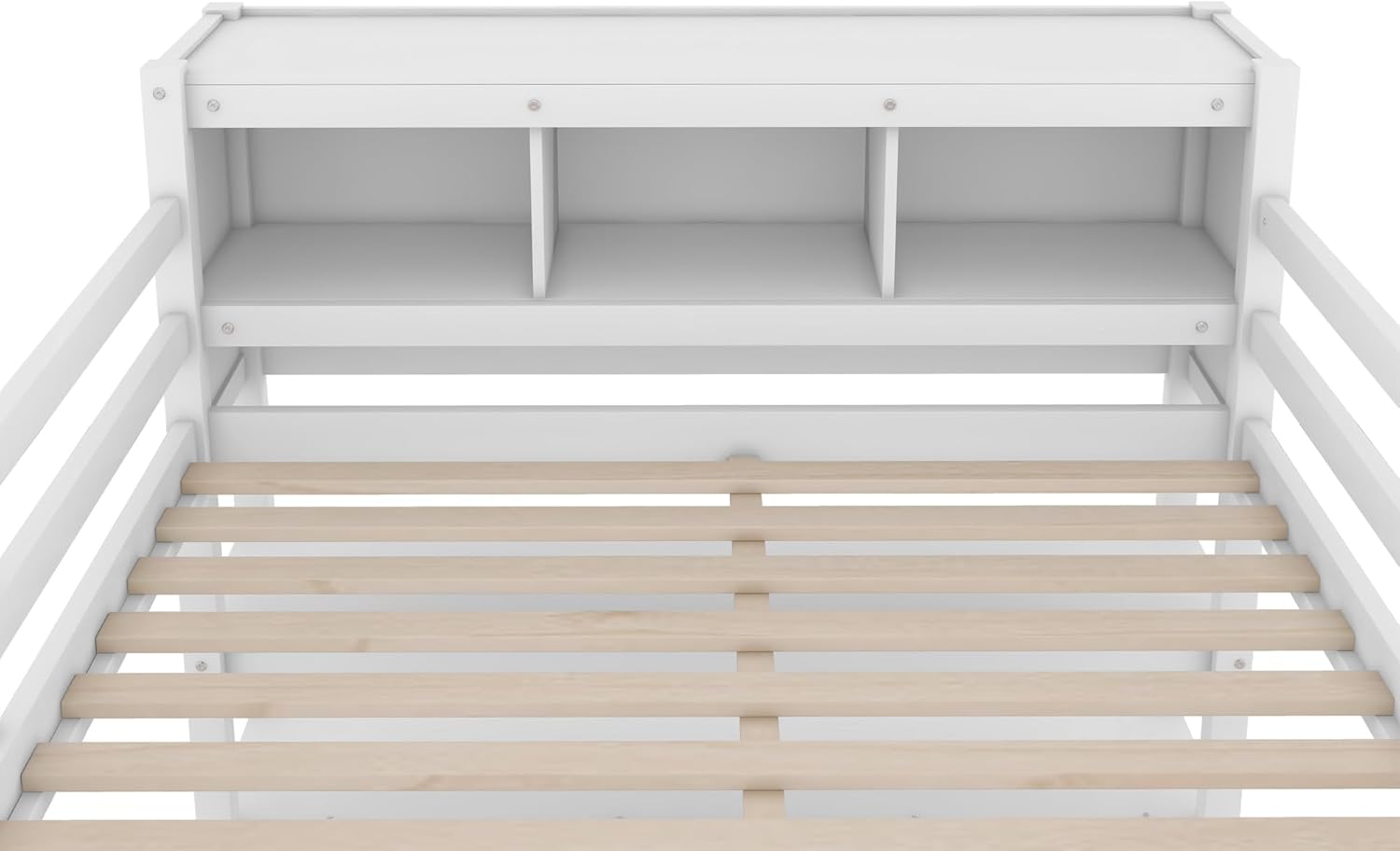 Full Size Loft Bed with Built-in Desk and Bookshelf White Y310