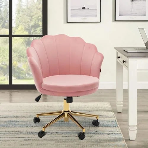 Pink Velvet Swivel Vanity Chair with Wheels E4196