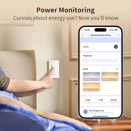 Smart Dimmer Switch, 2-in-1 Neutral, Thread/Zigbee Support, Silent On/Off Dimmer Light Switch R119855