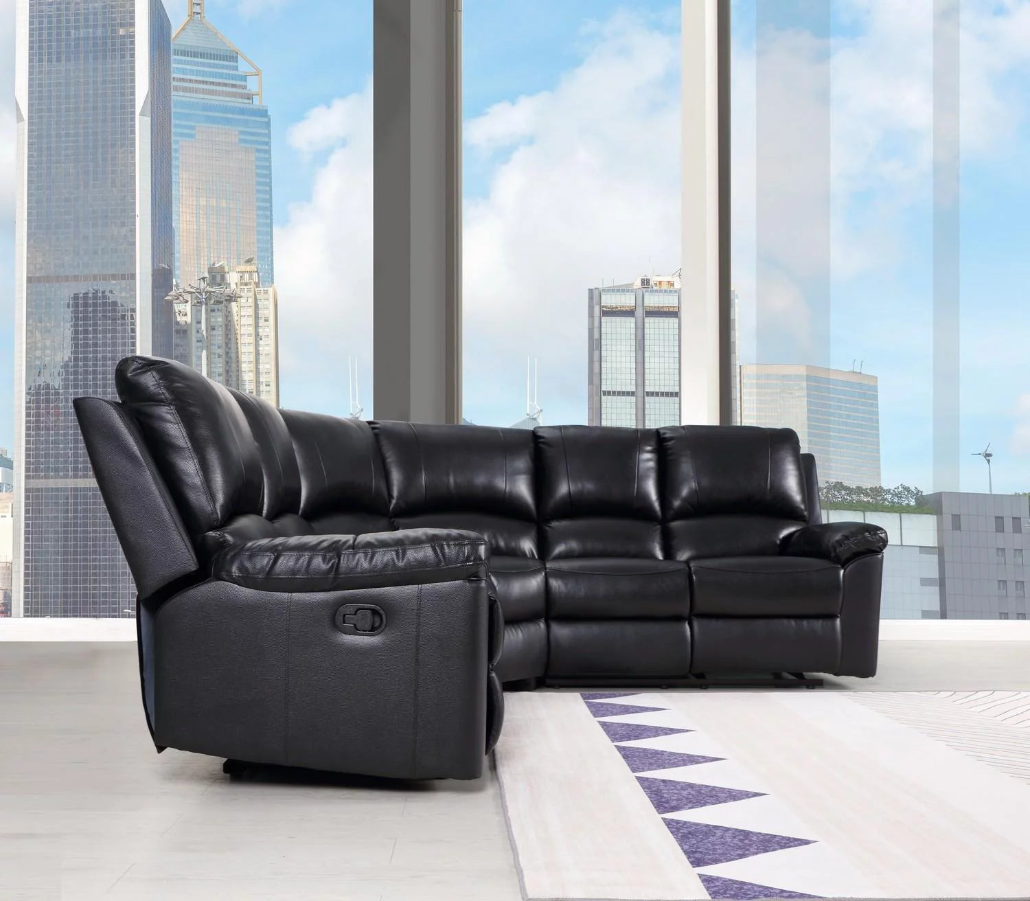 Black Leather Power Reclining Sectional K909
