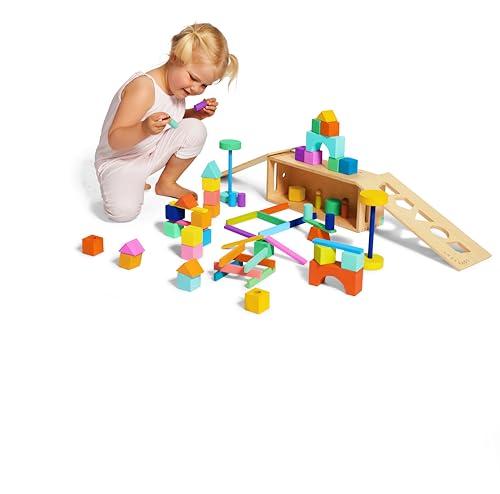 70 Piece Solid Wood Building Blocks with Storage Box S66276