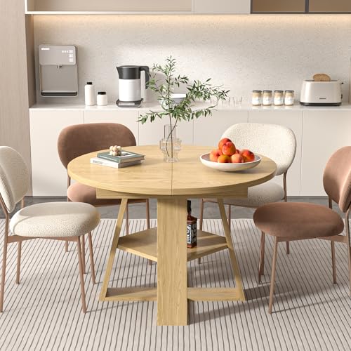 Extendable Round Dining Table with Removable Leaves Wood Base J8199