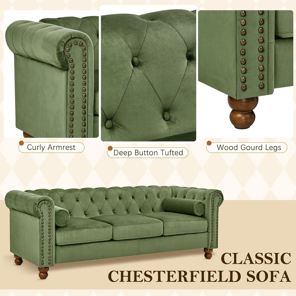 Green Velvet 3 Seater Chesterfield Sofa Z3756