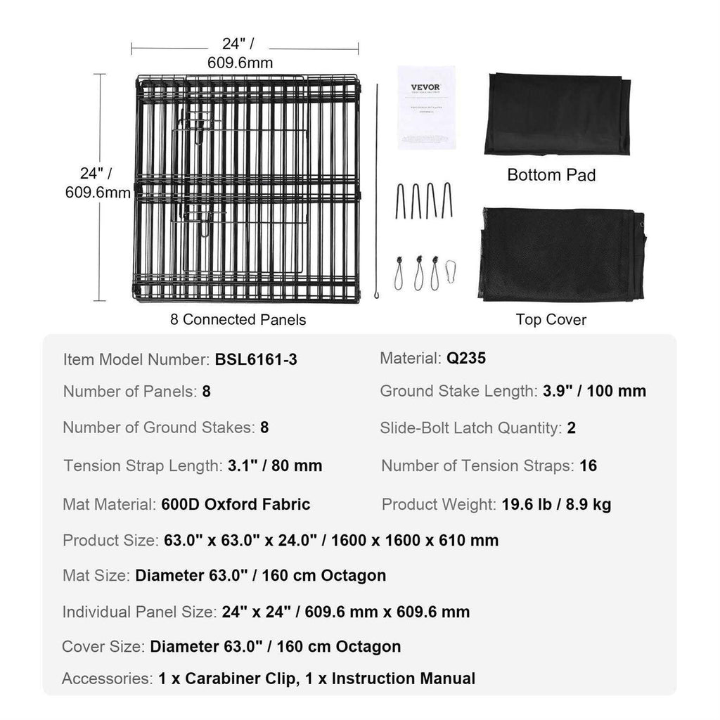 8 Panels Foldable Metal Dog Exercise Pen with Top Cover and Bottom Pad Q85326