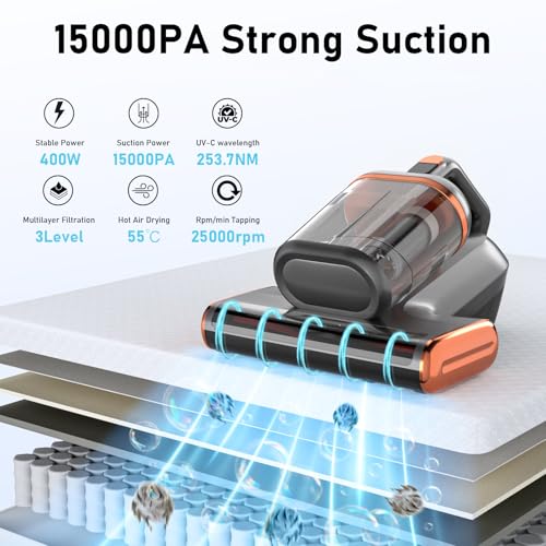400W 15Kpa Suction Double-Cup Bed Vacuum Cleaner with UV & Ultrasonic J963836