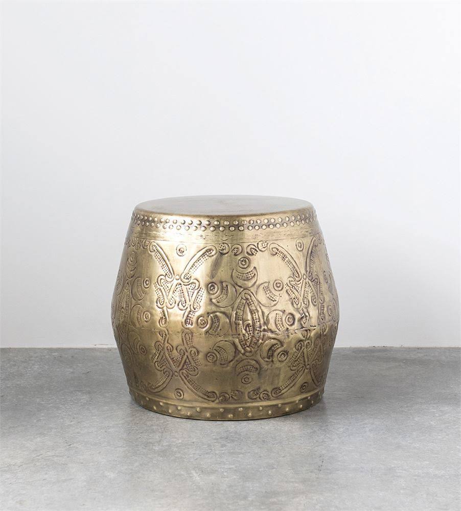 Antique Brass Metal Drum Table J75176