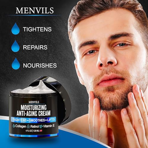 Mens Face Moisturizer Cream with Collagen, Retinol, Vitamins E, Jojoba Oil, 4 oz J6547