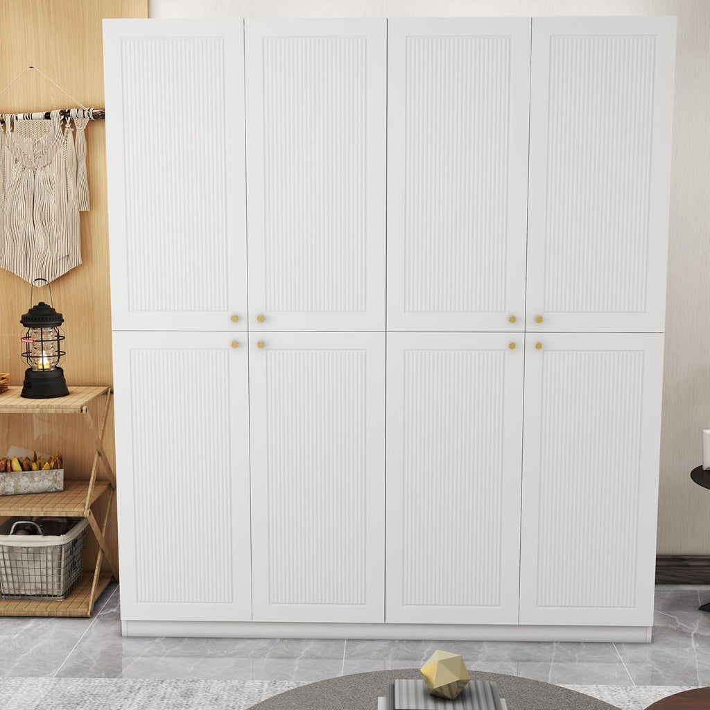 White 4 Door Wood Wardrobe with 2 Drawers J4776
