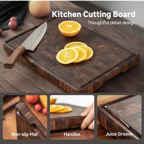 Large End Grain Walnut Wood Cutting Board 20x14 In with Juice Groove Handles S338
