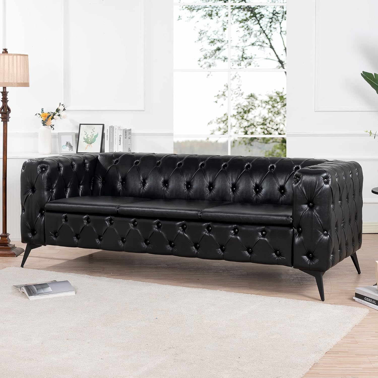 Comfy Couch Traditional Square Arm Sofa 84.06 Inch Width Removable Cushion 3 Seater P833